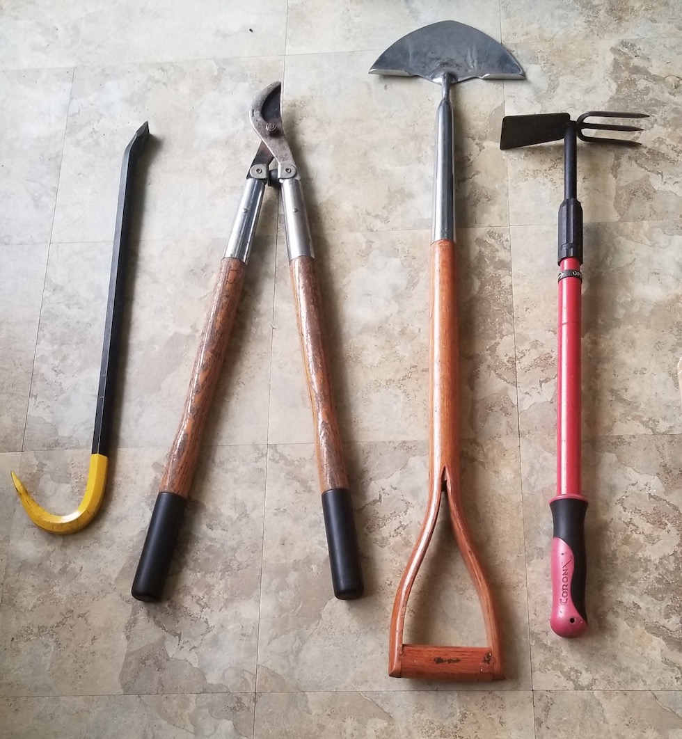 crowbar,clippers, edger, root remover 