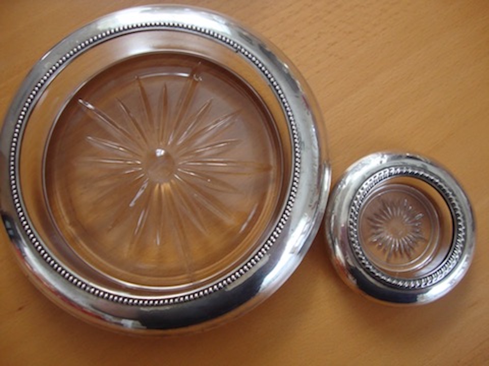 2 silver wine coasters